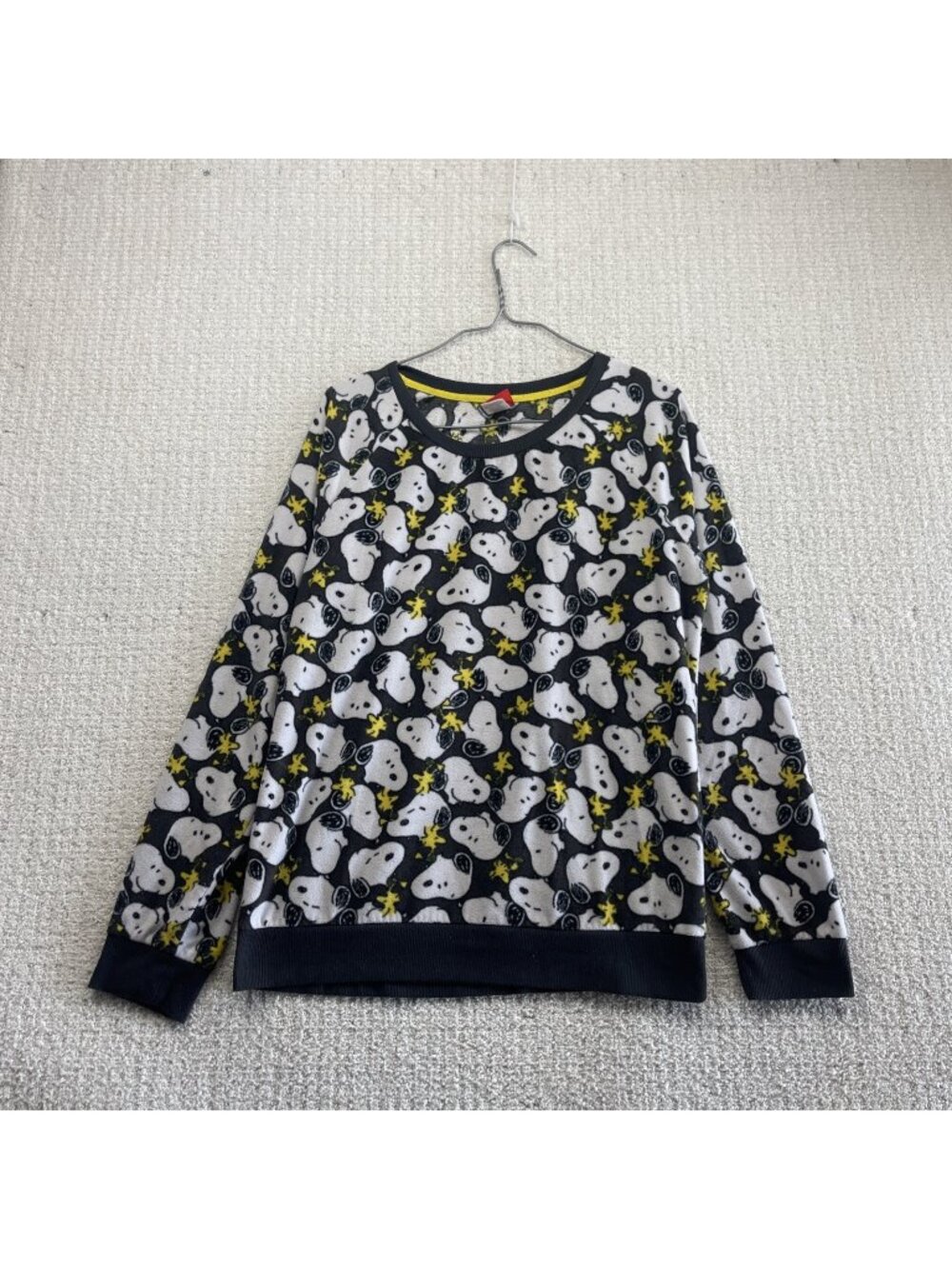 Peanuts Snoopy Sleep Shirt Pajama Fleece Long Sleeve Wom Sz L Cozy Cartoon AOP